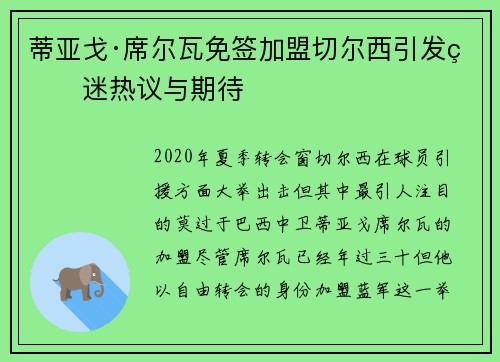 蒂亚戈·席尔瓦免签加盟切尔西引发球迷热议与期待 蒂亚戈·席尔瓦免签加盟切尔西引发球迷热议与期待